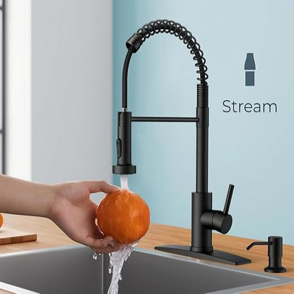Smart Touch On Kitchen Faucet, 3 Modes Pull Down Sprayer, Sensor Activated, Ceramic Disc Valve, 360-Degree Rotation, 1 or 3 Hole Deck Plate. 10-Year Warranty. (KW-62R, Black)