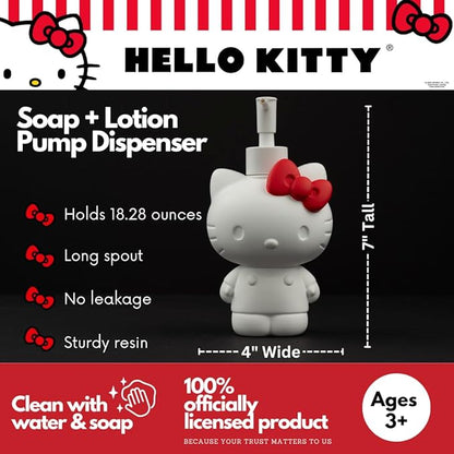 Hello Kitty Soap/Lotion/Hand Sanitizer Resin Pump Dispenser, 10.36 Ounces, (Officially Licensed Product) by Franco Collectibles