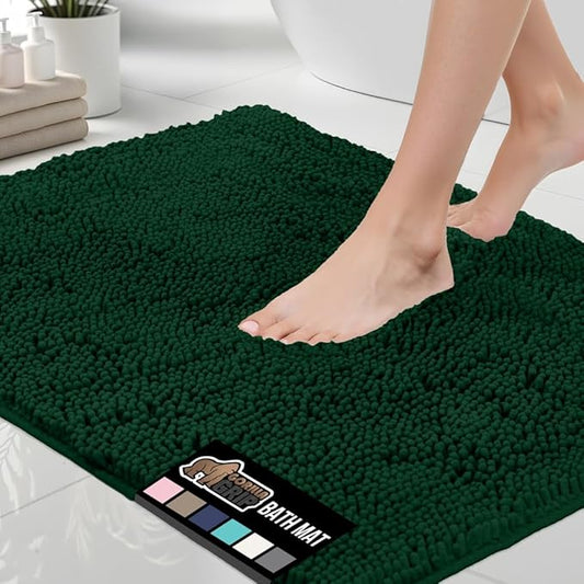 GORILLA GRIP Bath Rug Mat, Soft Absorbent Chenille, Quick Dry Microfiber Mats, Rubber Backing Washable Shower Floor Rugs, Bathmat Runner, US Designed Bathroom Decor Accessories 24x17, Hunter Green