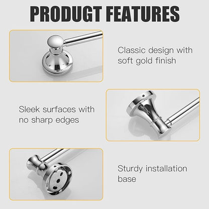 BESy Adjustable 16 to 26 Inch Bath Towel Bar Rack for Bathroom Towel Holder, Wall Mounted Towel Bar Rod Hanger Bathroom Hardware Accessories Hotel Style, Stainless Steel, Polished Chrome