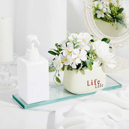1 Pcs 13-5/8" x 4-1/4" x 3/8'' Glass Shelf for Shower Niche, Tempered Glass Shelf Floating Shelves for Bathroom Essentials DIY Storage Decoration, Easy Install Support Plate