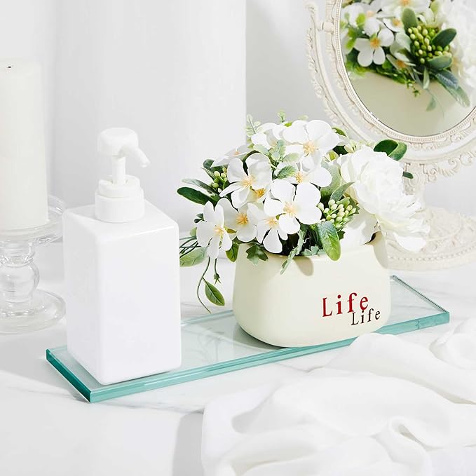 1 Pcs 3-3/8" x 12" 3/8" Glass Shelf for Shower Niche, Tempered Glass Shelf Floating Shelves for Bathroom Essentials DIY Storage Decoration, Easy Install Support Plate