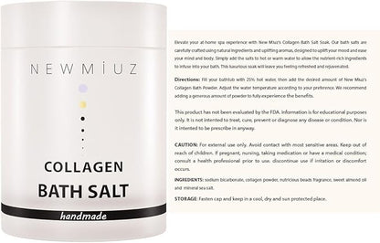 Collagen Bath Salt Soak Moisturize Soften Skin Magnesium Coconut Oatmeal Honey Epsom Salt Luxury Spa Destress Relaxation Gifts for Women and Men