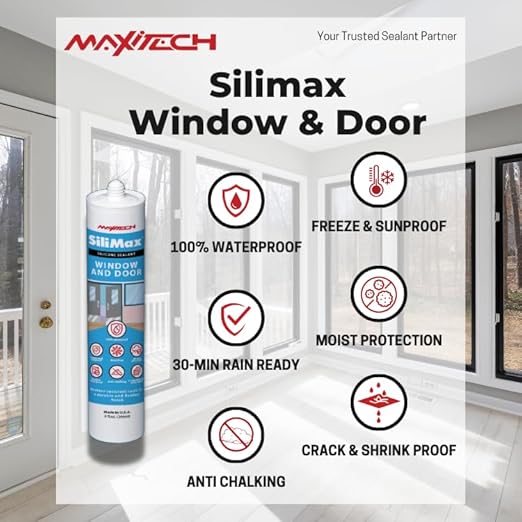 Window & Door – 100% Silicone Caulk White, Window Seal, RTV Silicone Sealant Indoor & Outdoor Caulking Weatherproof Adhesive – 9.5 oz Cartridge