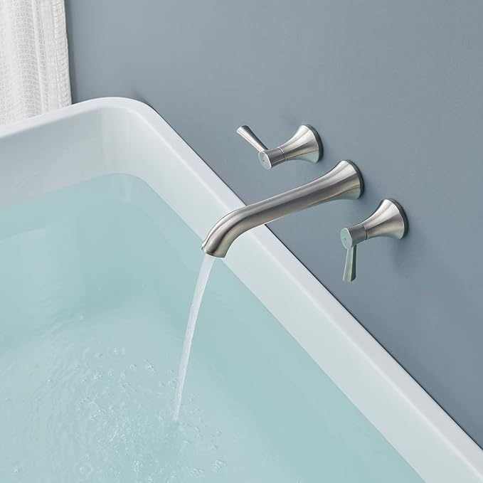 Tub Filler Wall Mount Roman Tub Faucet Brushed Nickel Brass Bathtub Faucets with 2 Handles