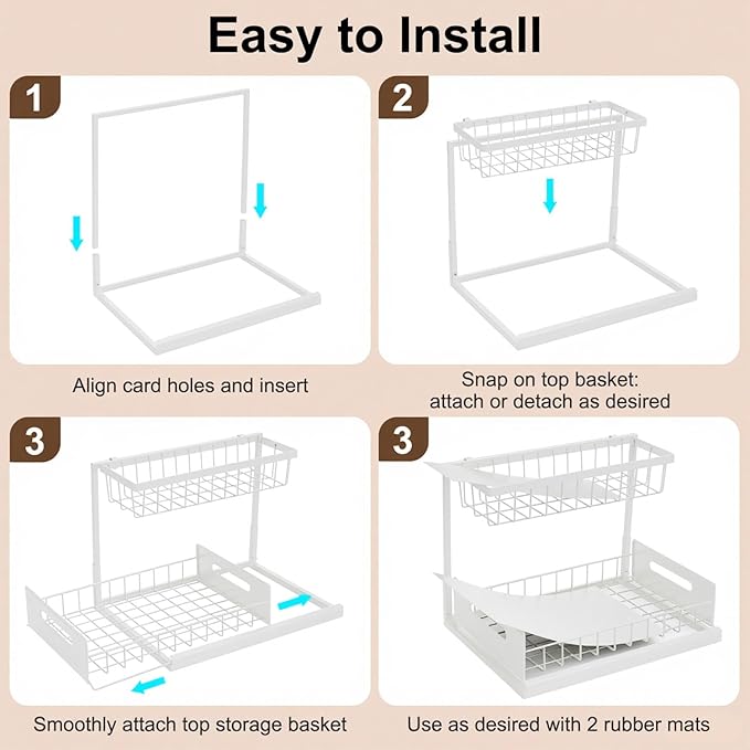 Under Sink Organizer Pull Out Kitchen Sink Organizer, 2 Tier L-Shape Bathroom Organizers and Storage with Sliding Drawer for Kitchen Bathroom Pantry (White, 1 Pack)
