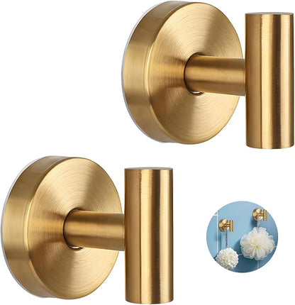 2 Pcs Suction Cup Hooks, Stainless Steel Removable Shower Towel Hook, No Drill Towel Holder for Bathroom, Kitchen Glass Door Wall for 15 Lb Heavy Duty Clothes - O Shape, Gold