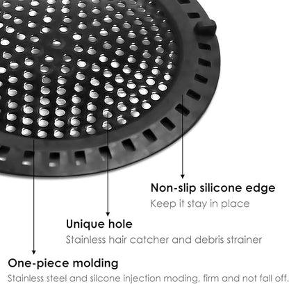 Hair Catcher Shower & Tub Drain Protector, Bathtub & Sink Drain Strainer, Flat & Round, Black
