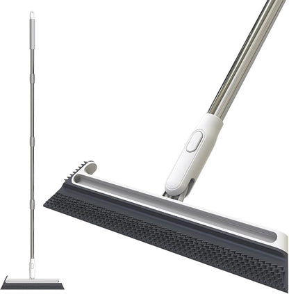 Squeegee Broom for Floor, Floor Squeegee for Concrete and Tile Cleaning, Floor Scrubber with Long Handle for Bathroom, Kitchen, Shower, Tile, Pet Hair, Fur, Foam Cleaning