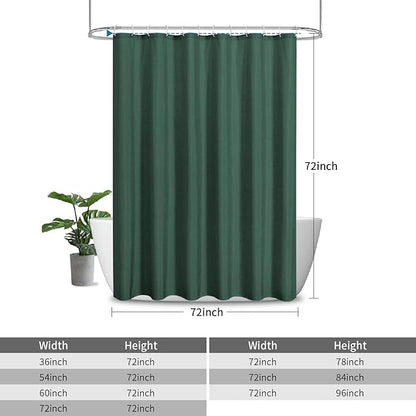 2-in-1 Waterproof Fabric Shower Curtain or Liner,Linen Textured,Breathable TPU & Washable Bathroom Shower Curtain Set with 12 Plastic Hooks,Modern,72"x72" Emeraldgreen