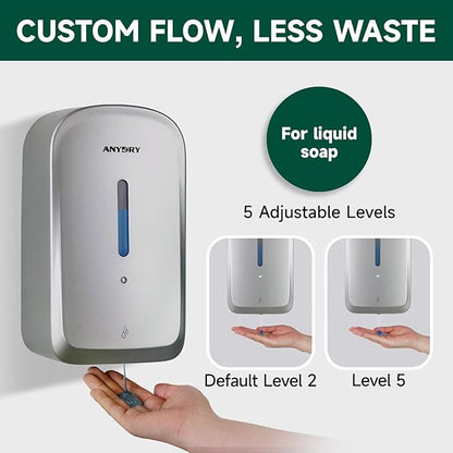 Commercial Automatic Soap Dispenser Large 34oz/1000ml Capacity Wall-Mounted Touchless Liquid Dispenser for High-Traffic Restrooms, Offices, Hospitals Model AD1220S Silver