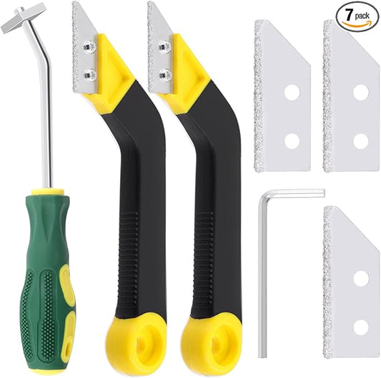 Swpeet 7Pcs Grout Removal Tool and Tile Grout Saw Angled Grout Saw with 3 Pieces Extra Blades Replacement and Wrench Assortment Kit, Caulking Removal Tool Grout Cleaner Scraper Remove