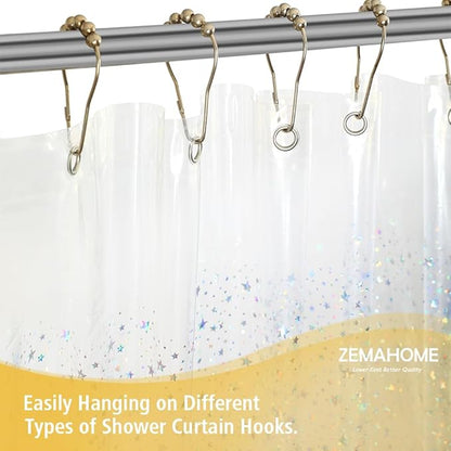Holographic Thin 3D EVA Shower Curtain Liner Glitter Star, 72x72 Premium Light Weight Clear Plastic Bathroom Shower Curtain with Rustproof Metal Grommets for Shower Stall, Bathtubs(No Hooks)