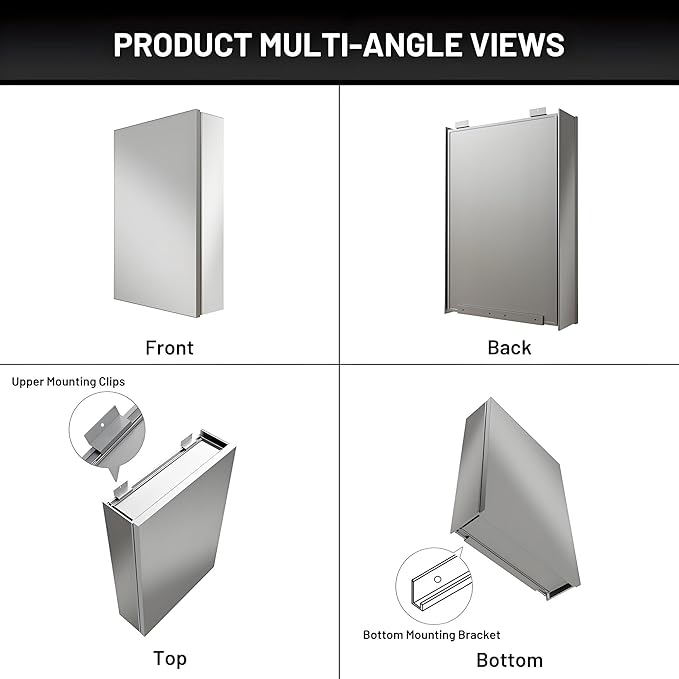 16 x 24 Medicine Cabinet Mirror for Bathroom,Assembly Required,Aluminum Alloy Frame,Recessed/Surface Mounted,Reversible L/R Door,Adjustable Shelves,Bathroom Medicine Cabinet with Mirror