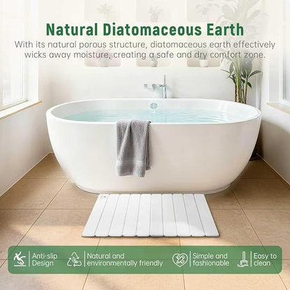 Stone Bath Mat for Water Absorption, Foldable Diatomite Stone Mat, Non-Slip & Quick-Drying White Square Bath Mat with Modern Minimalist Style, Easy to Clean, for Bathroom/Kitchen/Hallway