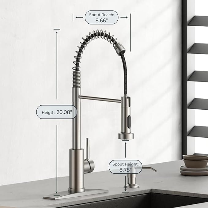 Smart Touch On Kitchen Faucet, 3 Modes Pull Down Sprayer, Sensor Activated, Ceramic Disc Valve, 360-Degree Rotation, 1 or 3 Hole Deck Plate. 10-Year Warranty. (KW-62SN,Brushed Nickel)