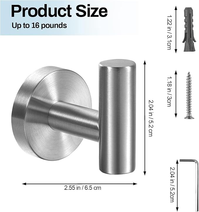 Kruodop Towel Hooks for Bathroom,2 Packs Wall Mount Towel Holder, Matte Wall Robe Hook,Stainless Steel Heavy Duty Door Hanger Towel Hook for Kitchen, Bedroom,Hotel,Pool,Coats, Silver
