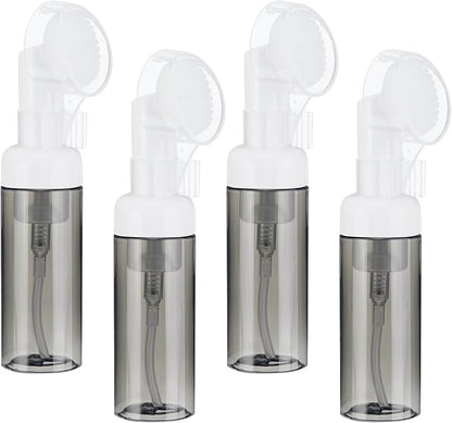 uxcell 4Pcs Empty Foaming Soap Dispenser, 2oz / 60ml Facial Cleanser Foam Bottle with Brush for Hand Soap, Shampoo, Shower Gel, Clear Black