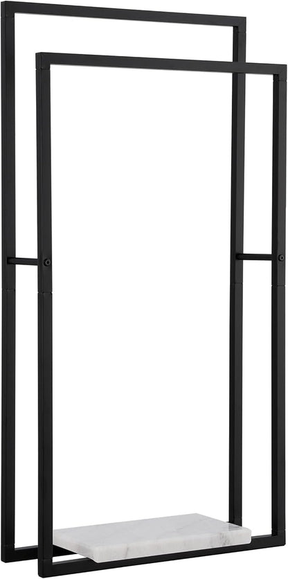 KES Standing Towel Racks for Bathroom with Heavy Marble Base, 38" H Towel Rack Stand for Bathroom 2-Tier, Blanket Rack for Bathroom Floor, Matte Black, BTH501-BK