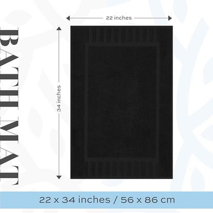 White Classic Luxury Bath Mat Floor Towel Set - Absorbent Cotton Hotel Spa Shower/Bathtub Mats [Not a Bathroom Rug] 22"x34" | 2 Pack | Black