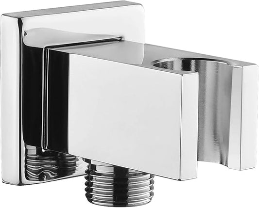 Chrome Wall Supply Elbow with Hand Shower Holder, Keymark Brass Square 1/2″Shower Hose Connector, Wall Mount Drop Ell Union Water Outlet