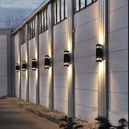 Cerdeco Aluminum Modern Outdoor Wall Light,15" Exterior Up Down Wall Sconce Light Fixture Sand Textured Black with 3-Sided Frosted Glasses [UL Listed]