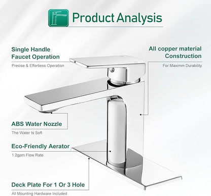 VOTON Chrome Bathroom Faucet One Hole Single Handle Bathroom Sink Faucet Lavatory Faucet with Deck Plate, Lavatory Vanity,Rv Sink