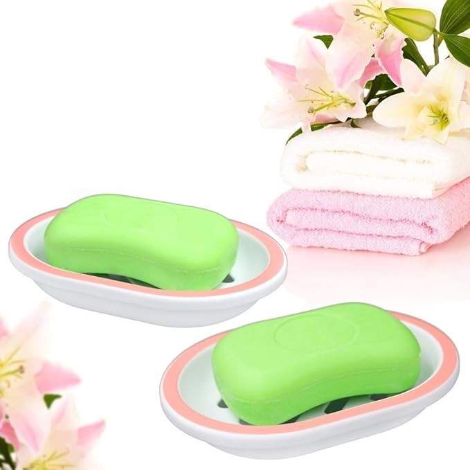 Topsky 2-Pack Oval Soap Dish, Soap Holder, Soap Saver, Easy Cleaning, Pink