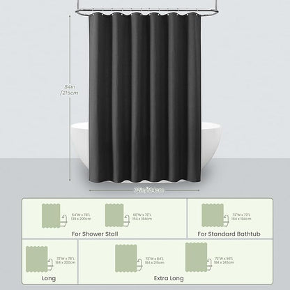 Inhousolu Fabric Shower Curtain Waffle Weave, 230 GSM Heavy Duty, Weighted Hem, 14 Metal Hooks, Water Repellent, Machine Washable, Hotel Spa Luxury Bath Curtain Set, 72 x 84 Inch, Black