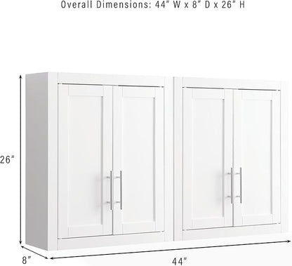 Crosley Furniture Savannah 2-Piece Wall Kitchen Storage Cabinet, Cabinets for Laundry, Bathroom, White