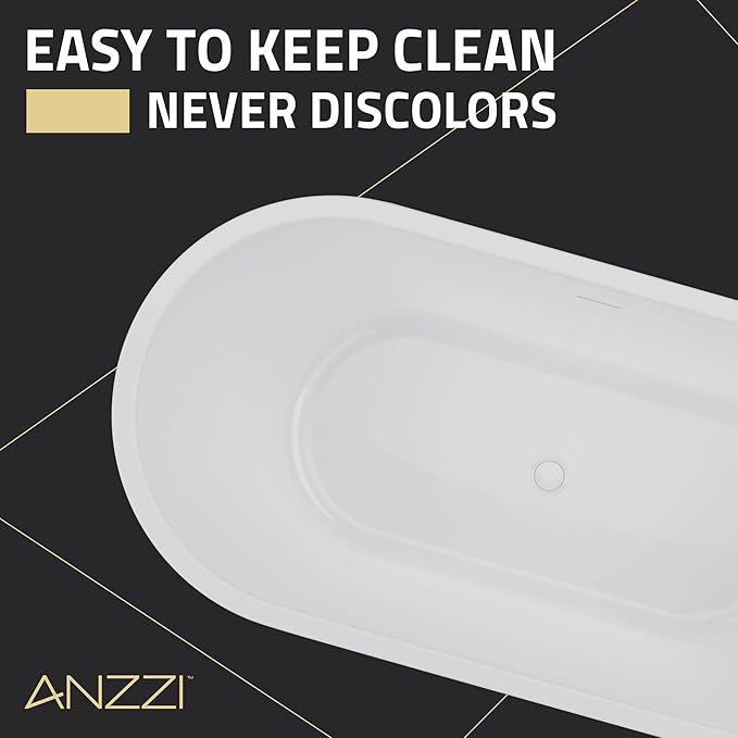 ANZZI 55 Inch Acrylic Freestanding Bathtub In Glossy White | Chand Pre-plumbed Solid Deep Soaker Tub With Built In Overflow And Drain | Soaking Stand Alone Tub 72 Gallons Capacity | FT-AZ098-55BK