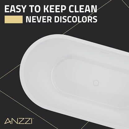 ANZZI 55 Inch Acrylic Freestanding Bathtub In Glossy White | Chand Pre-plumbed Solid Deep Soaker Tub With Built In Overflow And Drain | Soaking Stand Alone Tub 72 Gallons Capacity | FT-AZ098-55BK