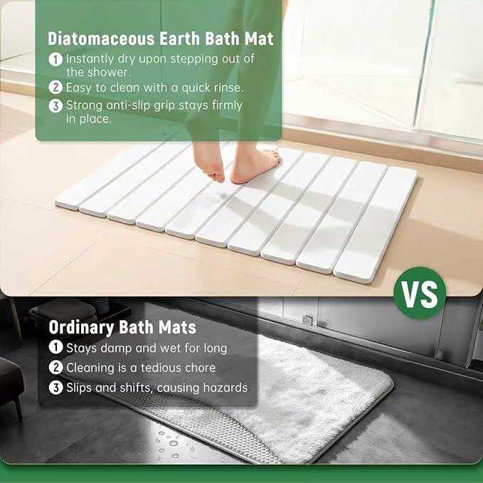 Stone Bath Mat for Water Absorption, Foldable Diatomite Stone Mat, Non-Slip & Quick-Drying White Square Bath Mat with Modern Minimalist Style, Easy to Clean, for Bathroom/Kitchen/Hallway