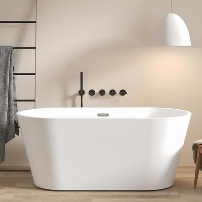 FerdY 59" Shangri-La Elite, Acrylic Freestanding Bathtub, Modern & Contemporary Design Soaking Tub with Chrome Pop-Up Drain and Minimalist Design Overflow, Glossy White, cUPC Certified