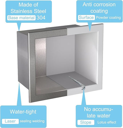 Recessed Wall Soap Holder，Foot Rest for Shower Niche,Perfect for Shaving Legs and Storage,Stainless Steel 304, Matte White, 5.9 x 4.8 x 3.9 in