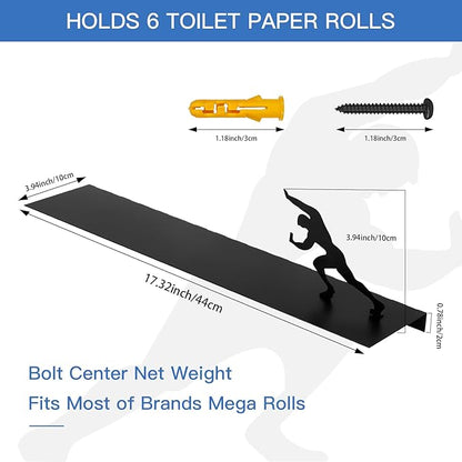 Multifunctional Wall-Mounted Toilet Paper Holder Shelf – Heavy-Duty Metal Bathroom Storage & Decorative Art – Towel Rack, Tissue Organizer & Plant Display (Black)