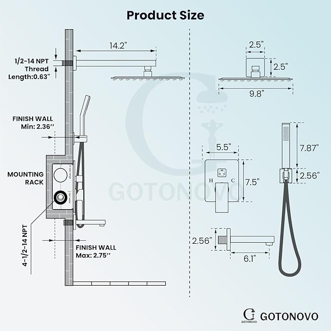 gotonovo Shower System with Tub Spout Wall Mounted Rain Shower Head and Handle Combo Shower Faucet Set with Valve, 10 Inch, Oil Rubbed Bronze