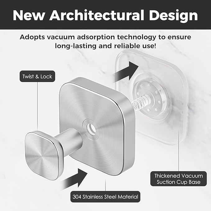 Shower Hooks for Inside Shower,Reusable Suction Cup Hooks for Glass Window,Mirror,Removable Towel Hooks for Bathroom,2 Pack(Silver)