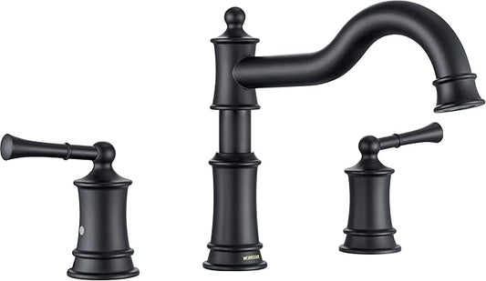 Roman Bathtub Faucet Deck Mount Tub Faucet for Bathroom Widespread Elegant Classic Spout with 3 Holes 2 Handle Valve Cartridge Included, Matte Black