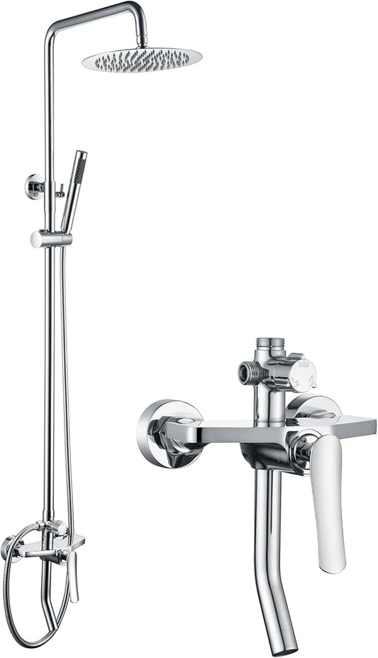 Outdoor Shower Fixtures - Total Complete Shower Kit, Chrome Finish with SS304 Handheld High Pressure Shower Head, 3-Functions