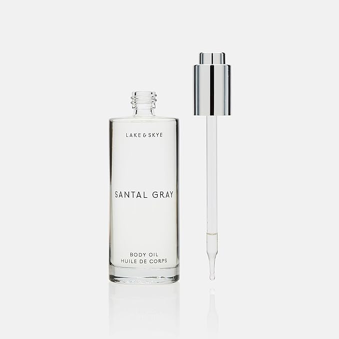 Lake & Skye Santal Gray Body Oil, 3.4 fl oz (100 ml), Hydrating with Vitamin E & Sweet Almond Oil - Woody Scent