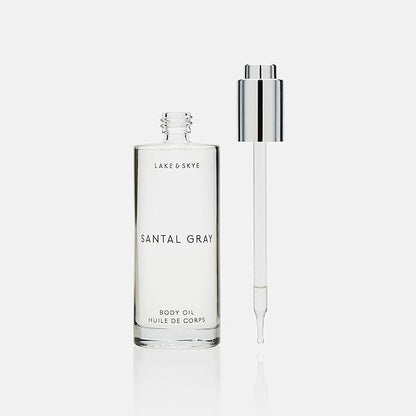 Lake & Skye Santal Gray Body Oil, 3.4 fl oz (100 ml), Hydrating with Vitamin E & Sweet Almond Oil - Woody Scent