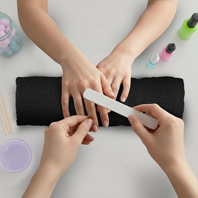24 Pack Black Hand Towels 100% Cotton Spa Towels – 16x27 inches Highly Absorbable Facial, Gym, Hair, Face, Bulk Small Towels (Not Bleach Proof)