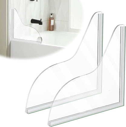 2 Pack Silicone Shower Splash Guard, Acrylic Sink Splash Guard with Adhesive, Fits Most Bathtubs and Sinks, 8.38"x7.36"