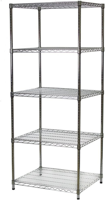 Shelving Inc. 24" d x 30" w x 84" h Chrome Wire Shelving with 5 Tier Shelves, Weight Capacity 500lbs Per Shelf