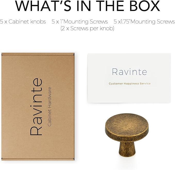 Ravinte 5 Pack Drawer Pulls 1-1/4 Inch Kitchen Cabinet Knobs Solid Round Dresser Drawer Knobs Antique Brass Dresser Knobs Drawer Knobs Simple Cabinet Hardware for Cupboard Drawer Pulls
