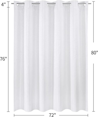 MitoVilla White Waffle Long Shower Curtain Liner Set 72 x 80, No Hooks Needed 80 inch Long Heavyweight Fabric Shower Curtain Set with Snap-in Liner for Hotel Grade Spa-Like Bathroom Decor