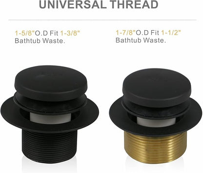 Tub Drain Black Tip Toe Bathtub Drain Conversion Kit Assembly, Replacement Bath Drain Trim Kit with Single Hole Overflow Faceplate and Fine/Coarse Thread, Matte Black