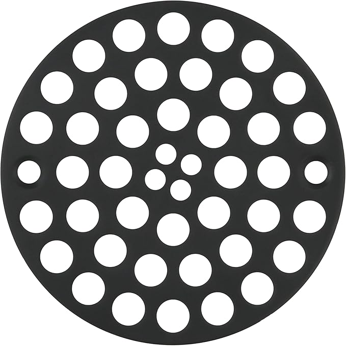 4" Black Screw-in Shower Strainer - 3-⅜” Screw Hole Spacing - 4 Inch OD Drain Cover - Solid Brass - Professional Grade and Lasting Durability - Matte Black Grate - Screws Included