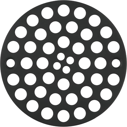 4" Black Screw-in Shower Strainer - 3-⅜” Screw Hole Spacing - 4 Inch OD Drain Cover - Solid Brass - Professional Grade and Lasting Durability - Matte Black Grate - Screws Included